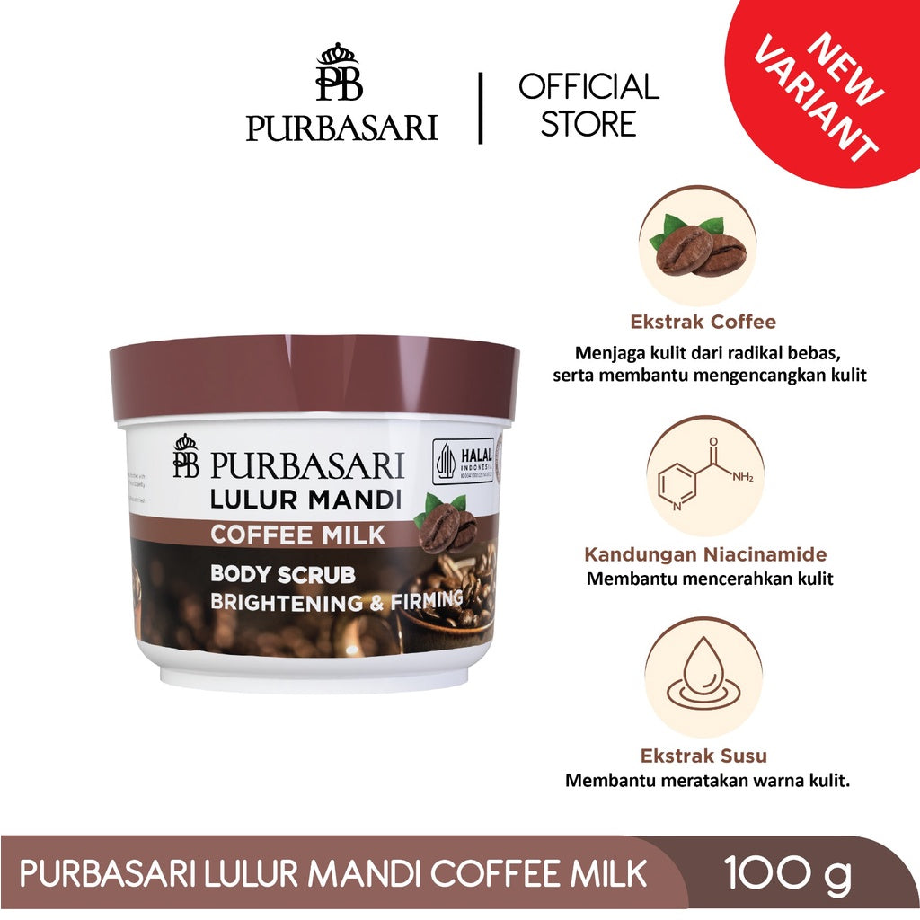 Purbasari Lulur Mandi Coffee Milk / Lulur Pemutih Whitening Pencerah / Lulur pelembab kulit / Lulur Badan perontok daki / Menyamarkan flek hitam / Melembabkan / Mencerahkan