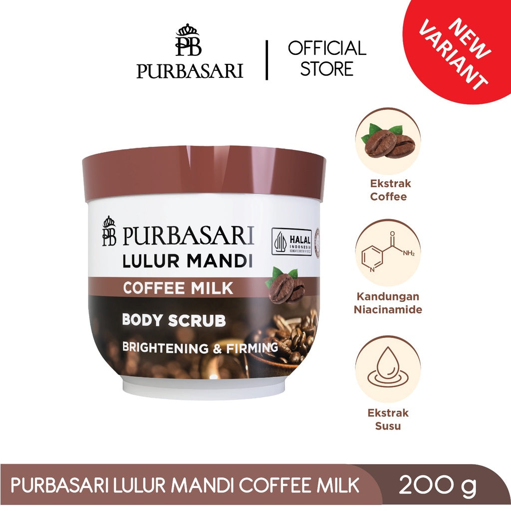 Purbasari Lulur Mandi Coffee Milk / Lulur Pemutih Whitening Pencerah / Lulur pelembab kulit / Lulur Badan perontok daki / Menyamarkan flek hitam / Melembabkan / Mencerahkan