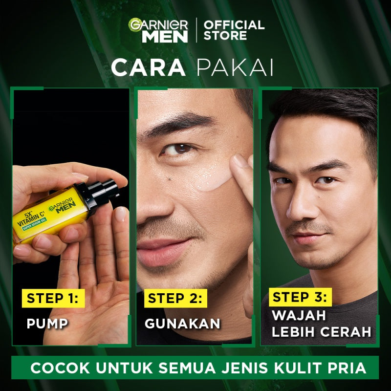 GARNIER Men Turbo Bright 5x Vitamin C Super Serum Gel - 30ml Serum Mencerahkan Wajah Anti Kusam 5x Lebih Cepat