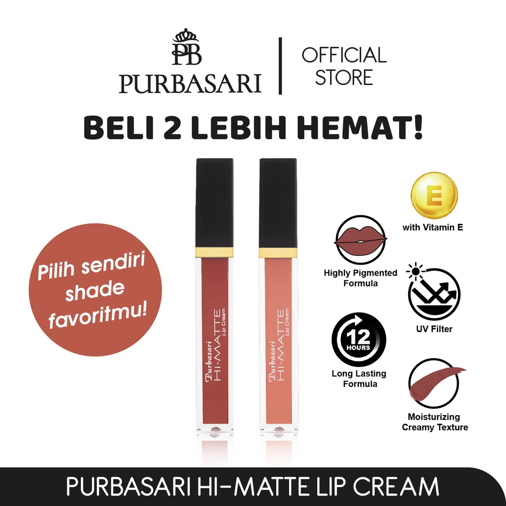 Purbasari Hi-Matte Lip Cream Pcs/ Matte Lipcream / Matte Lipstick - Lembut Tahan Lama Pelembab Pigmentasi Tinggi