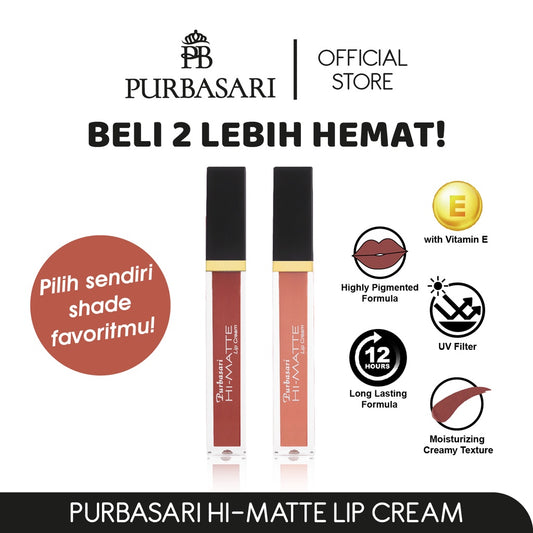 Purbasari Hi-Matte Lip Cream Pcs/ Matte Lipcream / Matte Lipstick - Lembut Tahan Lama Pelembab Pigmentasi Tinggi