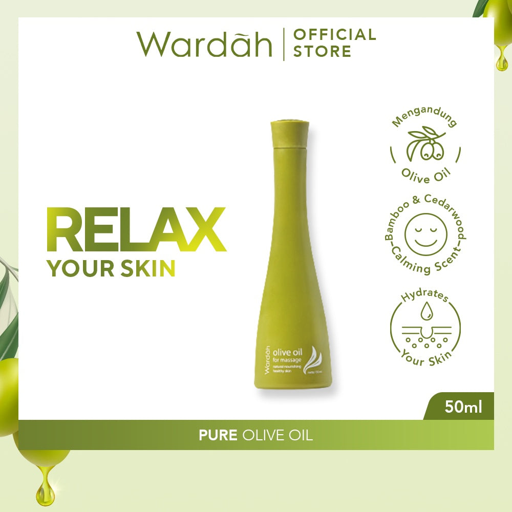 WARDAH Pure Olive Oil 50 ml - Oil Multifungsi Untuk Wajah Lembap dan Relaks - Dilengkapi dengan Bamboo dan Cedarwood - Tekstur Ringan dan Tidak Lengket - Makeup