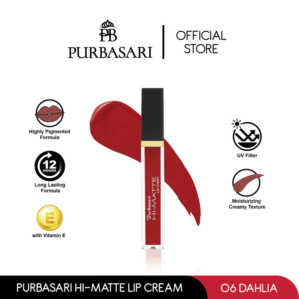 Purbasari Hi-Matte Lip Cream Pcs/ Matte Lipcream / Matte Lipstick - Lembut Tahan Lama Pelembab Pigmentasi Tinggi