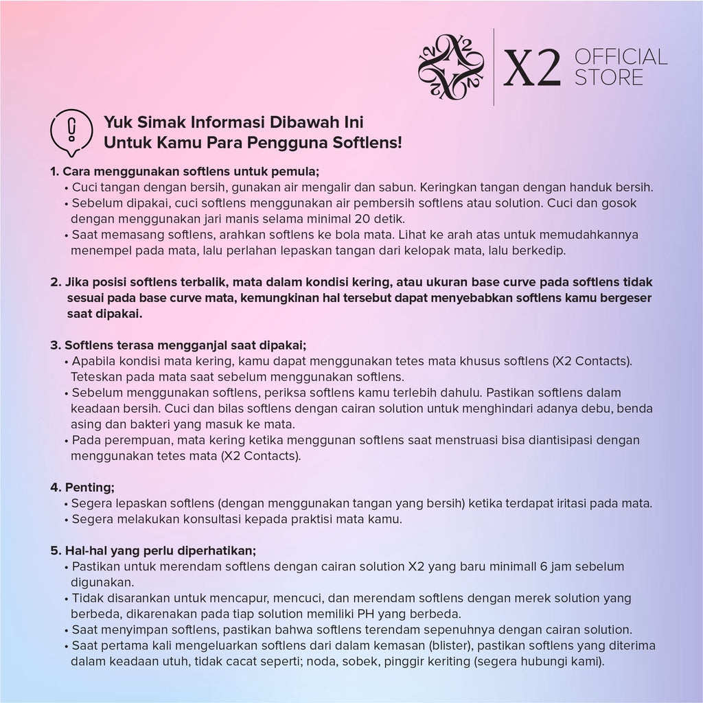 X2 - Clear Softlens ( 1 PCS / SETENGAH PASANG )