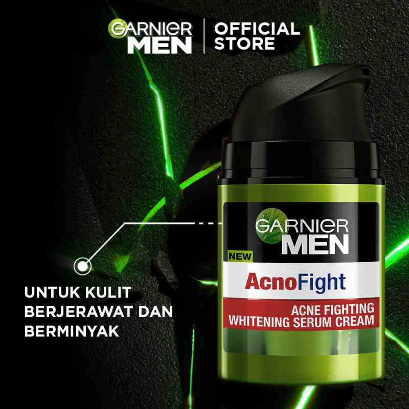GARNIER Men Acno Fight Acne Fighting Brightening Serum Cream Skin Care - 40ml Krim Siang moisturizer tone up pelembab wajah day cream pemutih wajah glowing cepat
