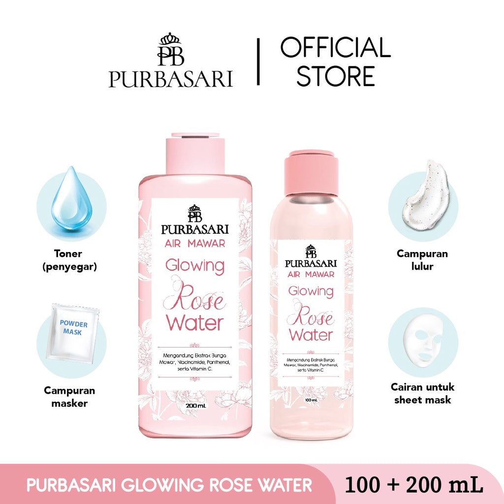Bundle Purbasari Glowing Rose Water 200ml + 100ml
