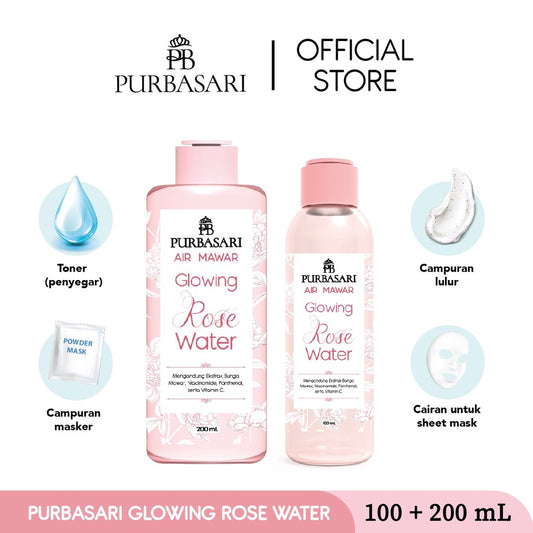 Bundle Purbasari Glowing Rose Water 200ml + 100ml