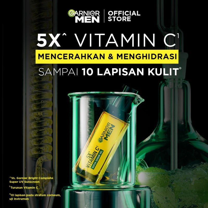 GARNIER Men Turbo Bright 5x Vitamin C Super Serum Gel - 30ml Serum Mencerahkan Wajah Anti Kusam 5x Lebih Cepat