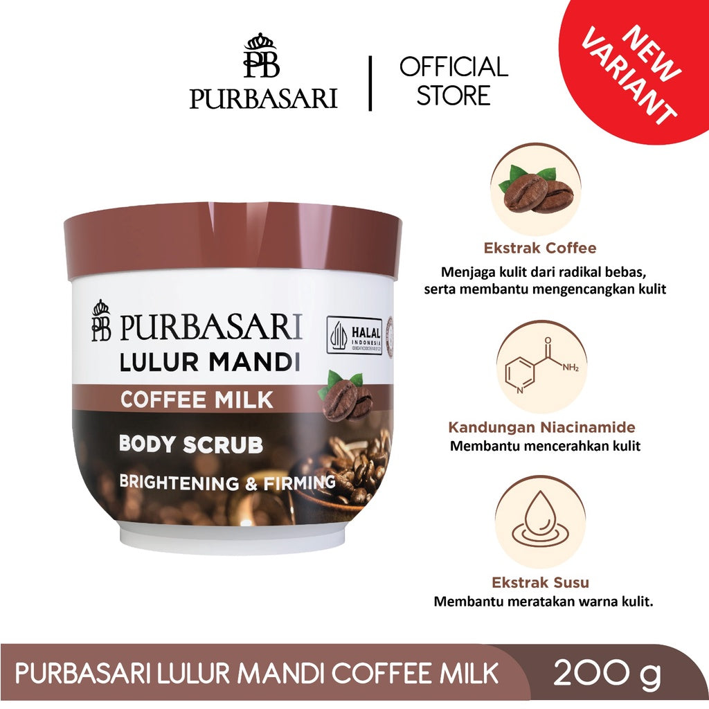 Purbasari Lulur Mandi Coffee Milk / Lulur Pemutih Whitening Pencerah / Lulur pelembab kulit / Lulur Badan perontok daki / Menyamarkan flek hitam / Melembabkan / Mencerahkan