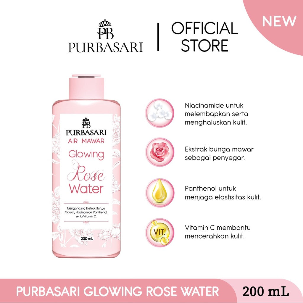 Bundle Purbasari Glowing Rose Water 200ml + 100ml