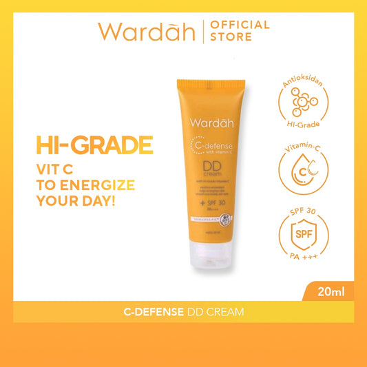 WARDAH C-Defense DD Cream 20 ml - Alas Bedak untuk Mencerahkan dan Meratakan Warna Kulit - Dilengkapi dengan HiGrade Vitamin C dan SPF 30 PA+++ - Skincare