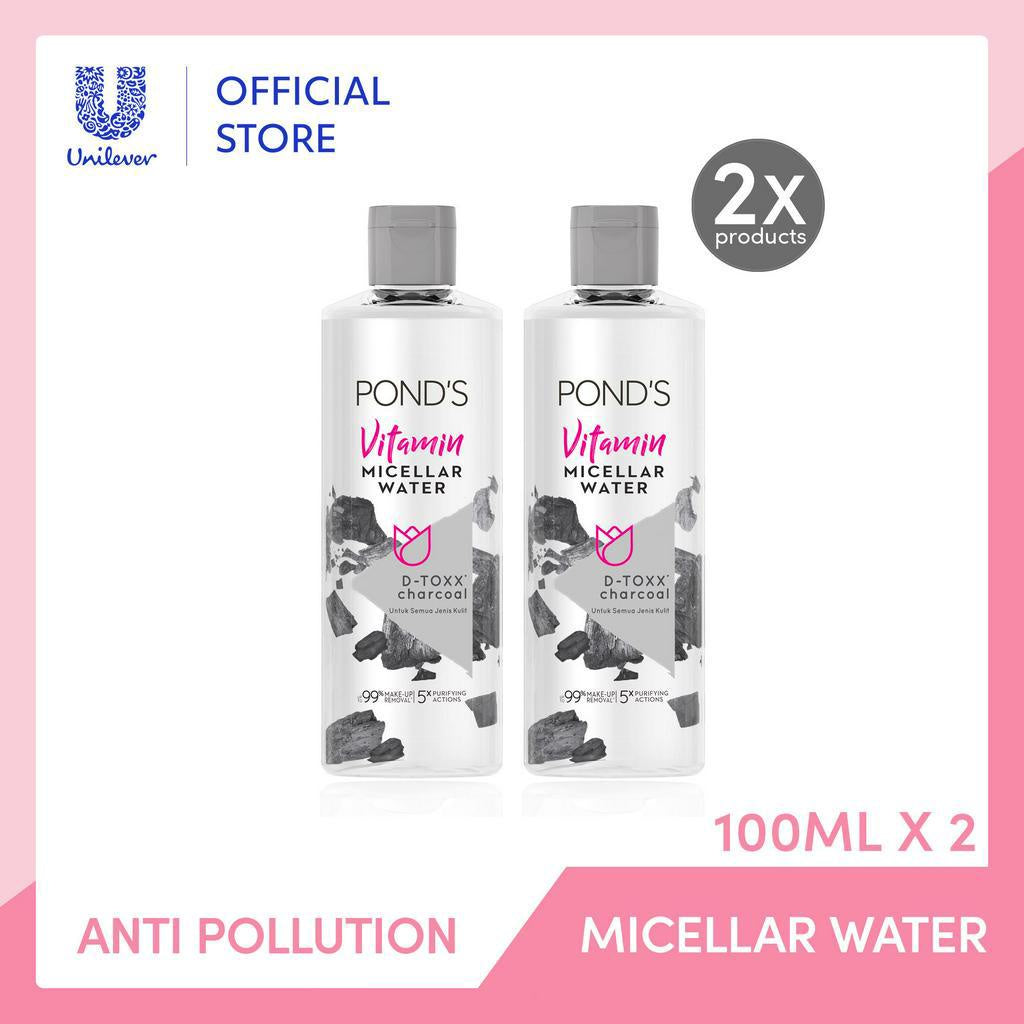 Ponds Micellar Water DToxx Charcoal 99% Makeup Remover dgn Niacinamide & Vit C 100ml Twinpack