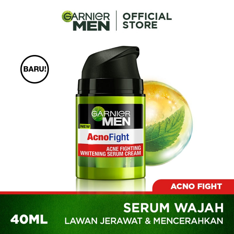 GARNIER Men Acno Fight Acne Fighting Brightening Serum Cream Skin Care - 40ml Krim Siang moisturizer tone up pelembab wajah day cream pemutih wajah glowing cepat