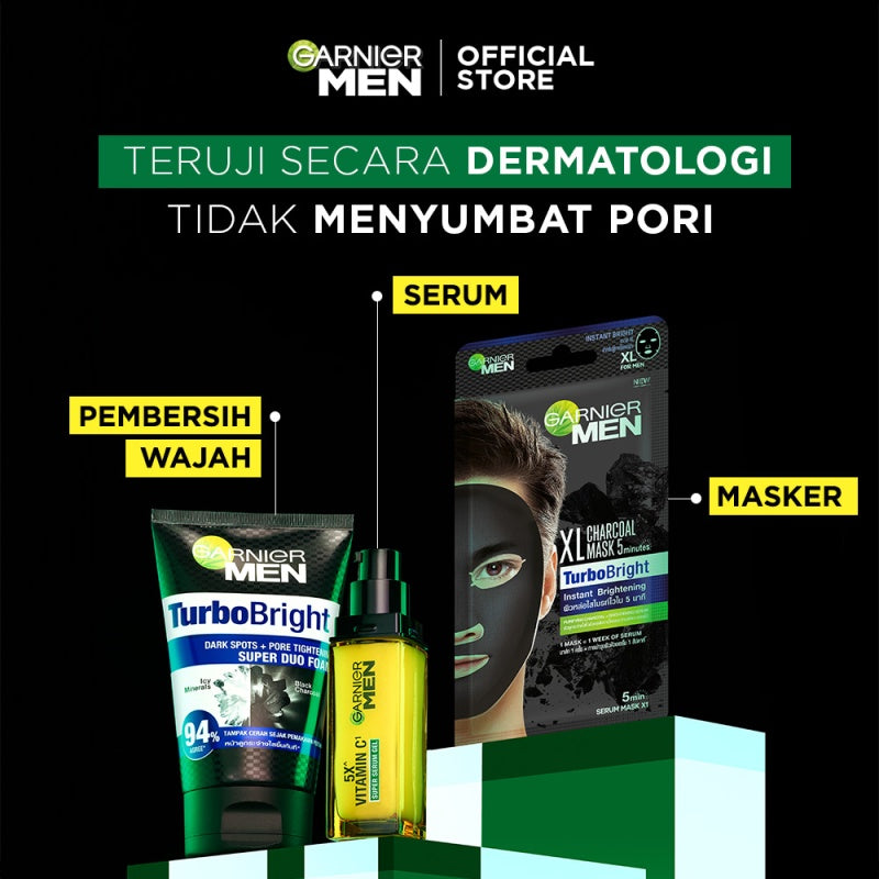 GARNIER Men Turbo Bright 5x Vitamin C Super Serum Gel - 30ml Serum Mencerahkan Wajah Anti Kusam 5x Lebih Cepat