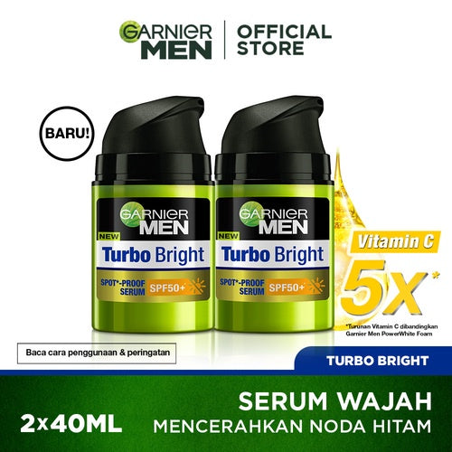 (PAKET HEMAT ISI 2) Garnier Men Turbo Bright Spot-proof Serum SPF50+ 40ml Skincare (Serum Wajah Pria untuk Kulit Cerah)