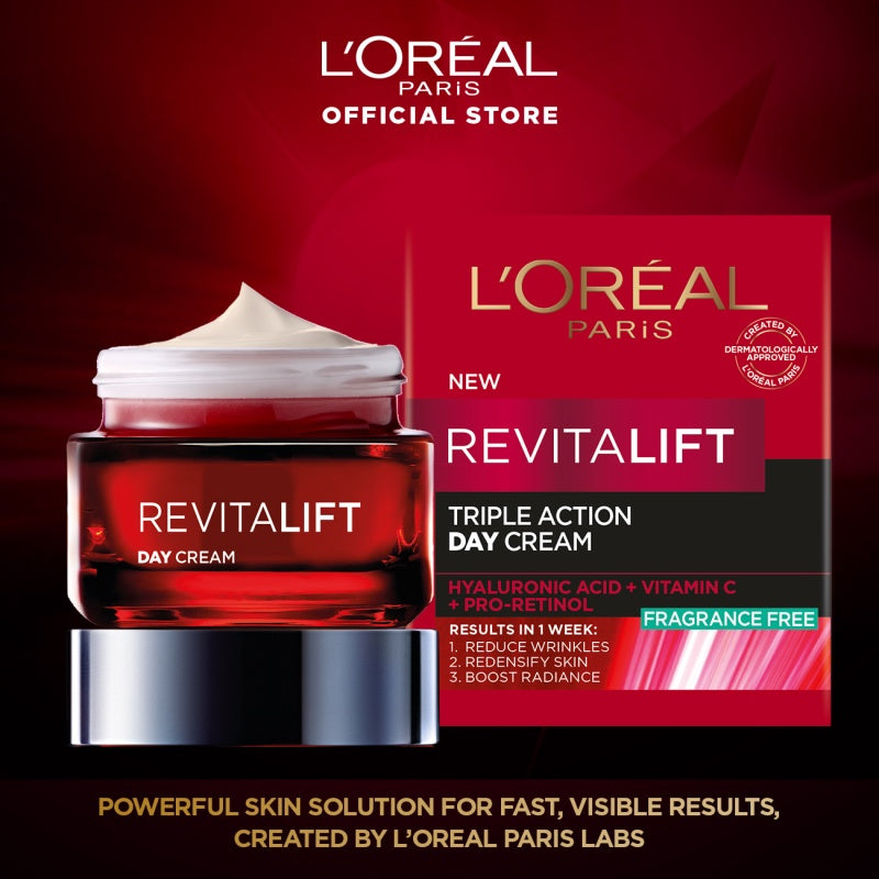 L'Oreal Paris Revitalift Triple Action Day Cream Skin Care - 50ml (Krim Siang Untuk Kulit Cerah Tampak Muda)