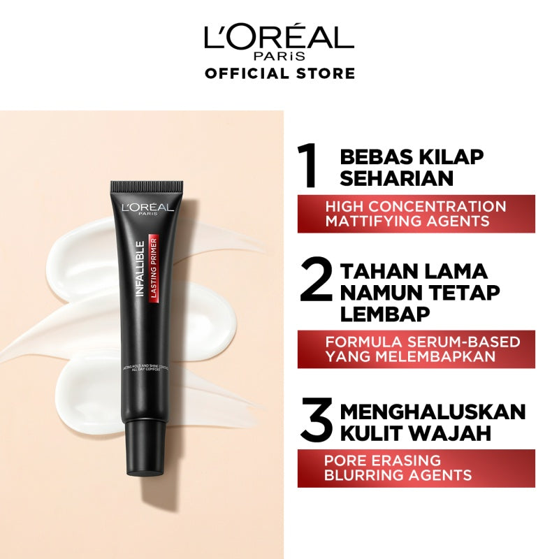 L'Oreal Paris Infallible Primer Make Up - 30ml - Bebas Kilap Tahan Lama Transferproof Waterproof    Primer Wajah Face Primer, Make Up, Makeup