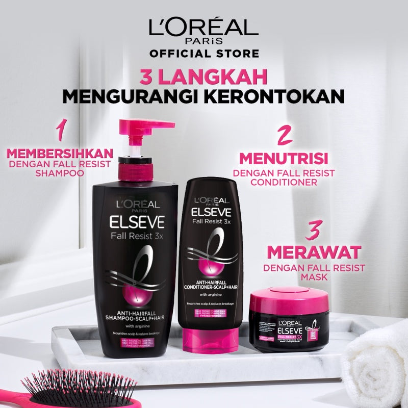L'Oreal Paris Fall Resist 3x Anti-Hairfall Shampoo Scalp Hair Care - dengan Arginine Protein - Rambut Rontok Berkurang hingga 5X 400ml Rambut Rontok dan Rapuh Hairfall Hair loss Shampoo Sampo