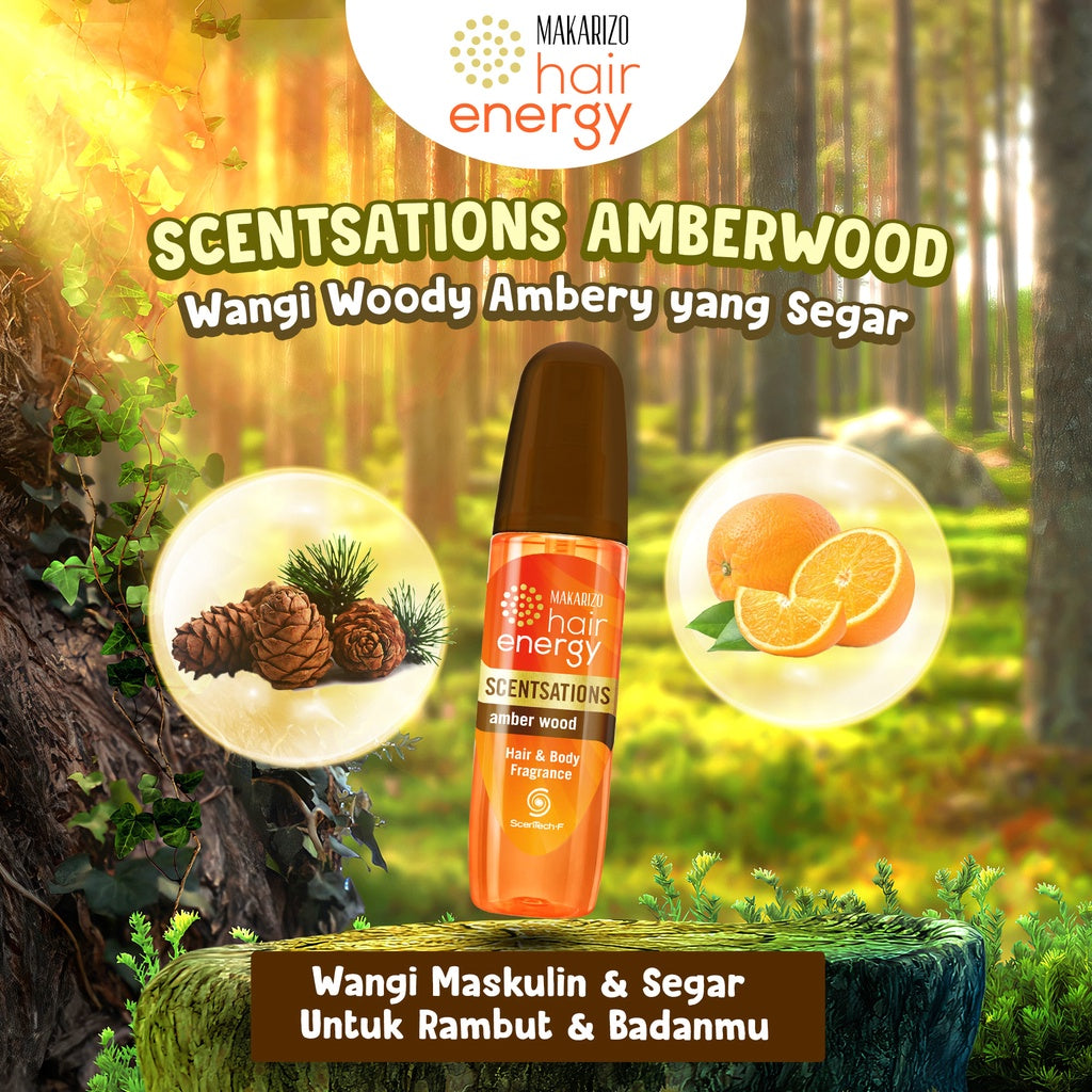 PAKET ISI 2 - Makarizo Hair Energy Scentsations Hair Fragrance Amber Wood 100 mL Parfum Rambut
