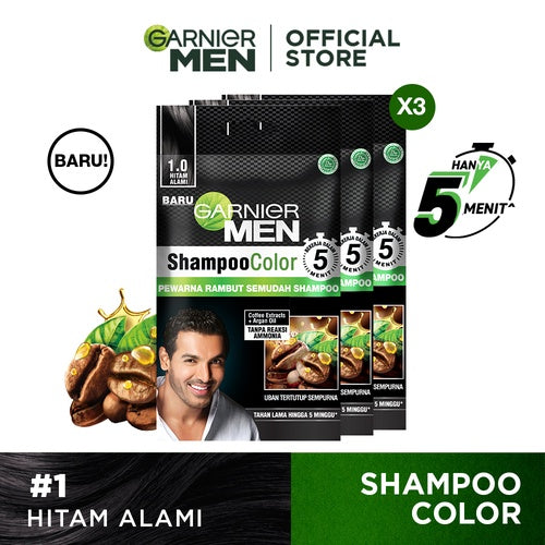 [PAKET HEMAT ISI 3] Garnier Men Shampoo Color Hair Color Hitam Alami - 20ml Cat Rambut Tutup Uban