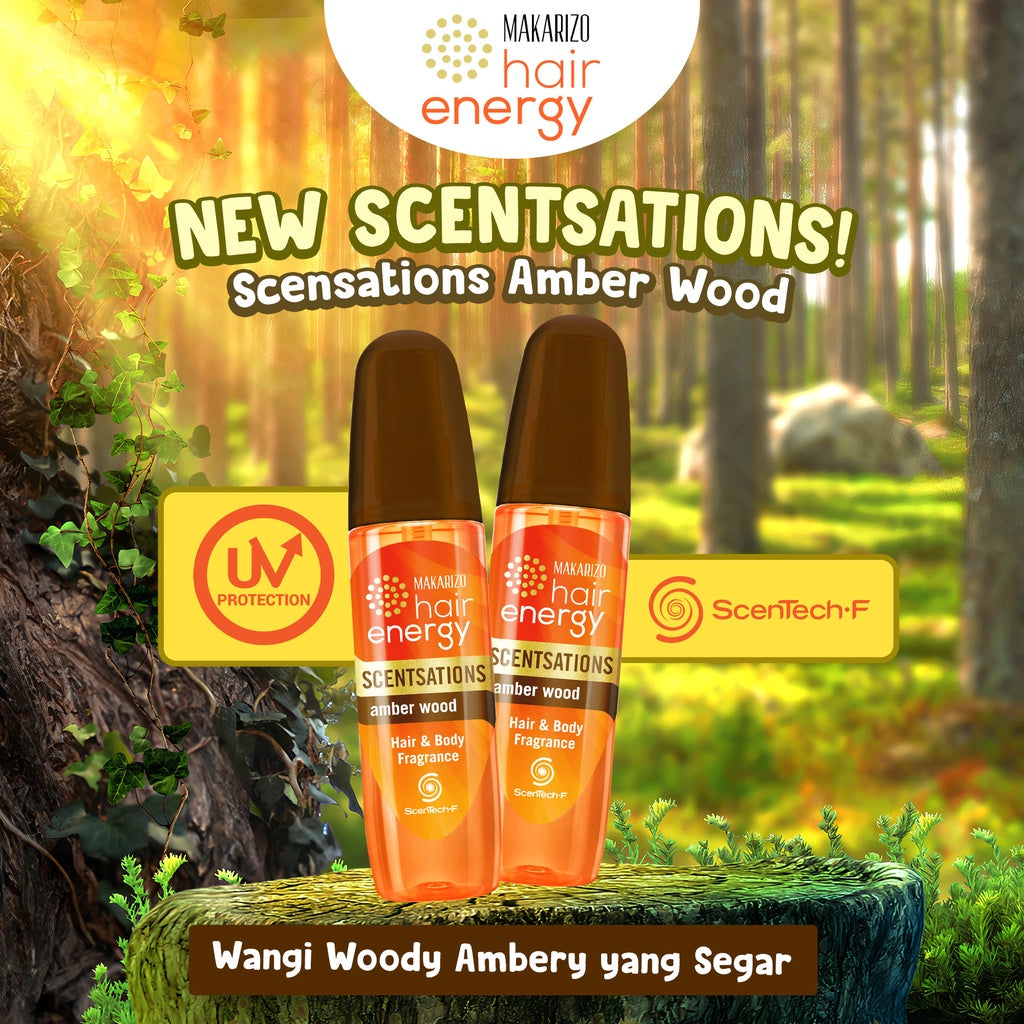 PAKET ISI 2 - Makarizo Hair Energy Scentsations Hair Fragrance Amber Wood 100 mL Parfum Rambut