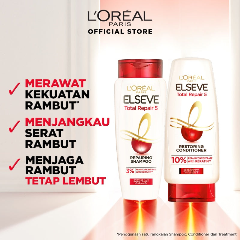 L'Oreal Paris Elseve Total Repair 5 Repairing Conditioner Hair Care dengan Ceramide - Melawan dan Memperbaiki Tanda Rambut Rusak 155ml Rambut Rusak Damage Hair Conditioner Kondisioner