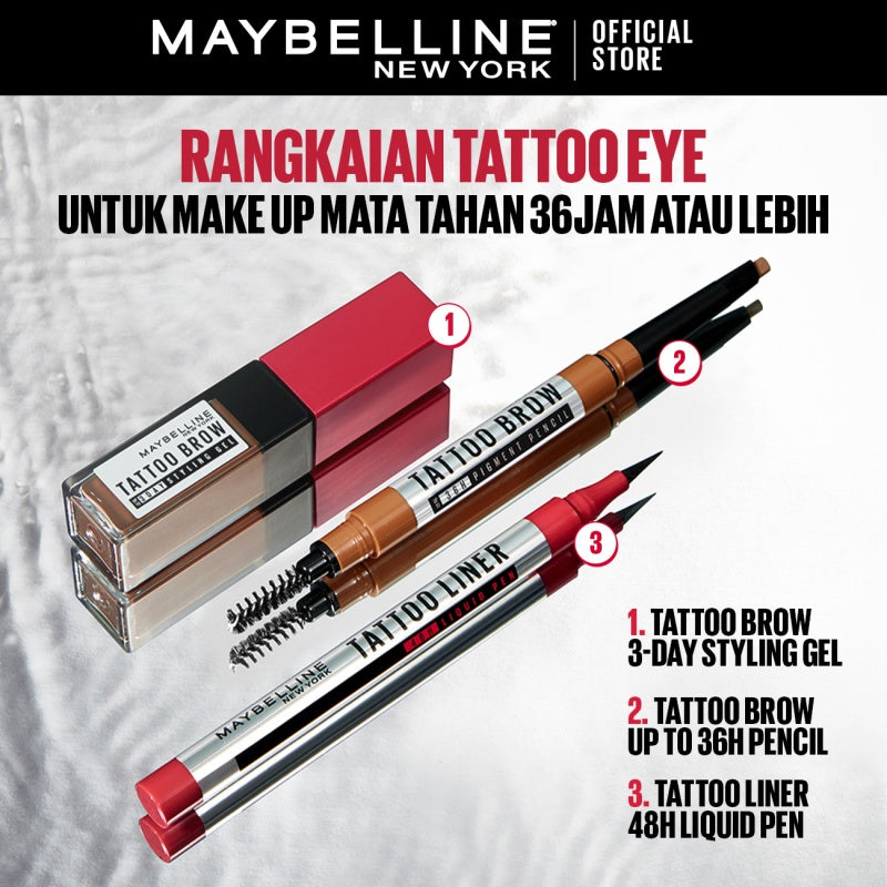 MAYBELLINE OFFICIAL Tattoo Liner 48H Liquid Pen Eyeliner Waterproof Make up Line Tattoo High Impact Tahan Lama 48 Jam Hitam Superstay Matte Vinyl Ink