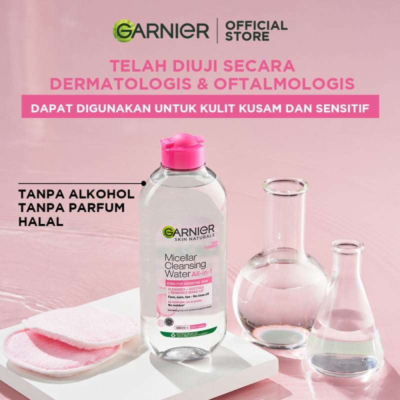 GARNIER Micellar Water Pink Skin Care 125ml Skincare Cleansing - Pembersih Wajah & Make up untuk Kulit Sensitif Micellar Cleansing Water