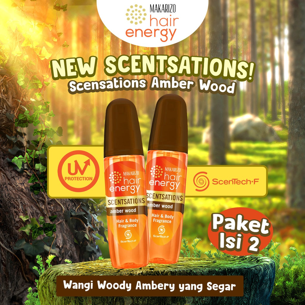 PAKET ISI 2 - Makarizo Hair Energy Scentsations Hair Fragrance Amber Wood 100 mL Parfum Rambut