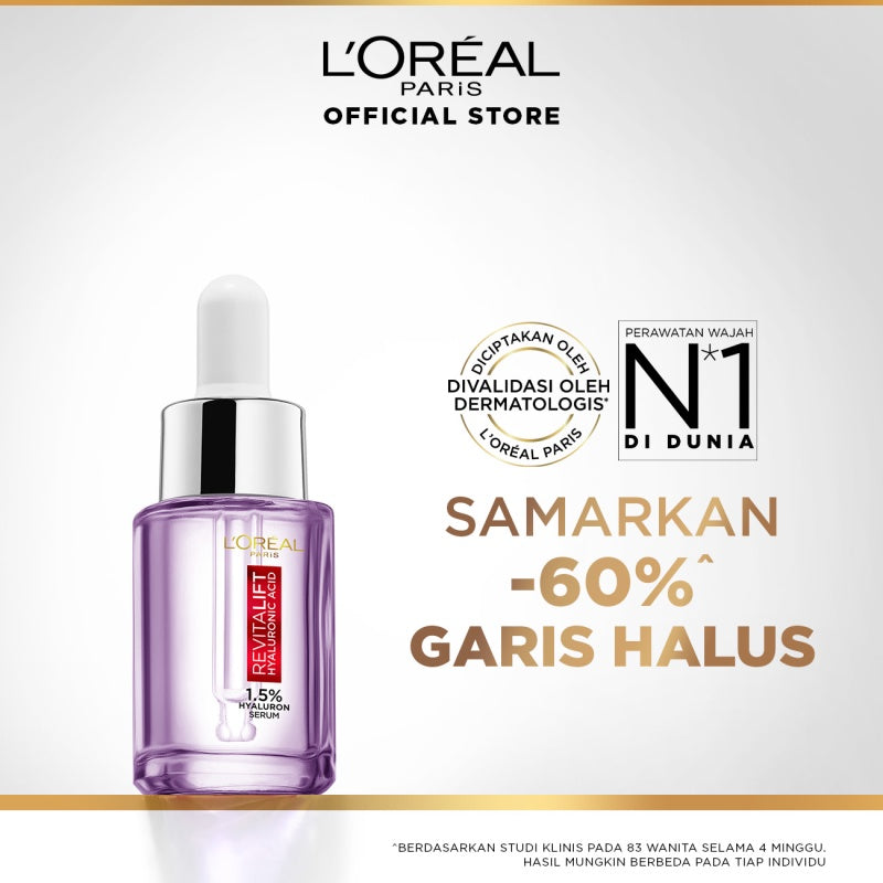 L'Oreal Paris Revitalift 1.5% Hyaluronic Acid Serum Skin Care - 15/30ml (Serum Wajah Untuk Kulit Lembab, Halus, dan Tampak Lebih Muda)