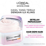 L'Oreal Paris Glycolic Bright Glowing Day Cream 50ml + Night Cream 50ml - Melembapkan dan Mencerahkan  Kulit Kusam, Noda Hitam, Bekas Jerawat, Eksfoliasi  Brightening day cream, cream flek hitam, cream pencerah
