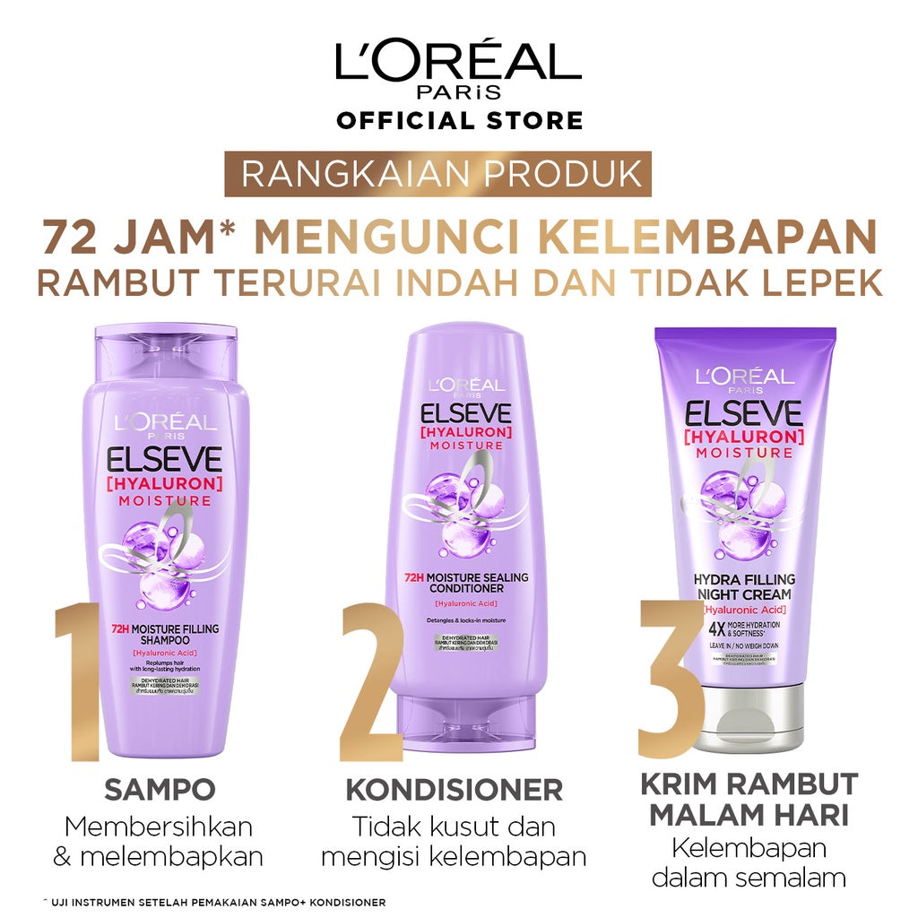 (PAKET HEMAT ISI 2) L’Oreal Paris ELSEVE Hyaluron Moisture Shampoo - 280 ml (Hyaluronic Acid 72 Jam Mengunci Hidrasi Rambut)