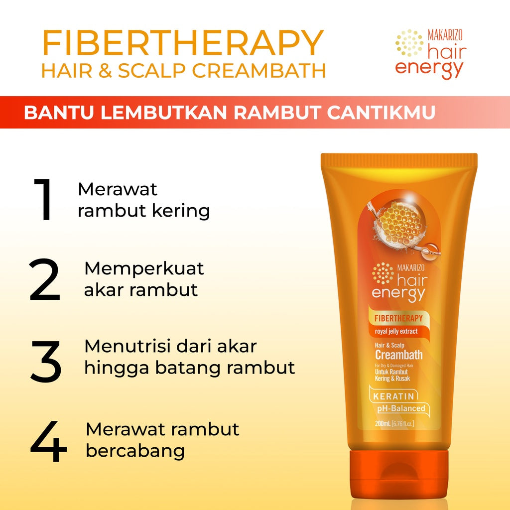 Makarizo Hair Energy Fibertherapy Hair & Scalp Creambath Royal Jelly Extract Tube 200 mL