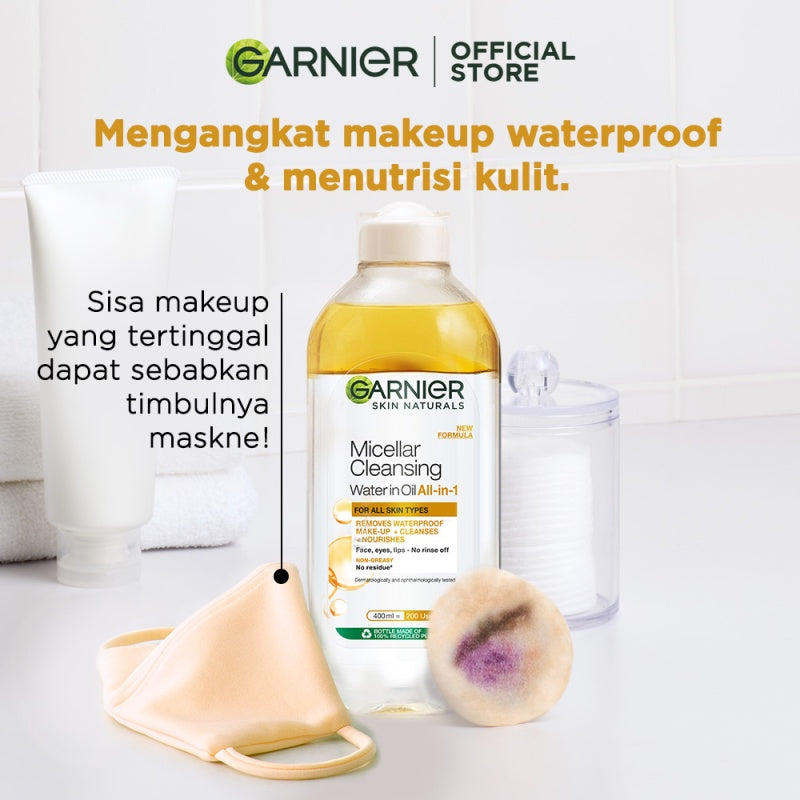 GARNIER Micellar Water Oil-Infused Skin Care 400ml Skincare Cleansing - Pembersih Wajah & Make up Waterproof untuk semua jenis kulit Micellar Cleansing Water