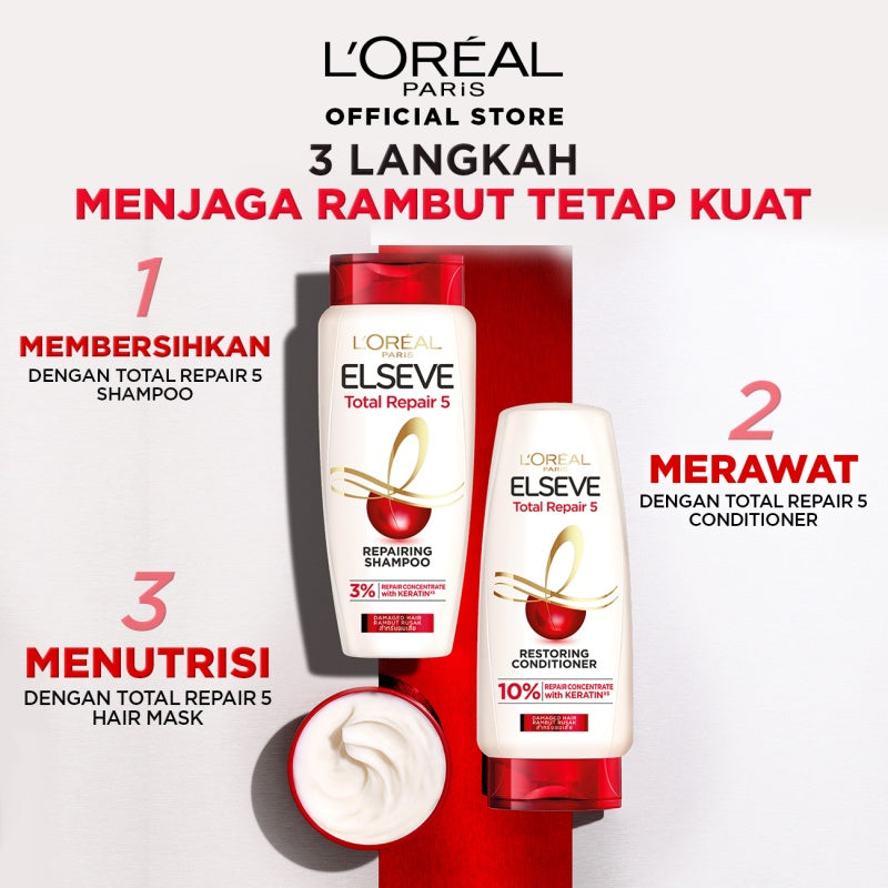 L'Oreal Paris Elseve Total Repair 5 Repairing Conditioner Hair Care dengan Ceramide - Melawan dan Memperbaiki Tanda Rambut Rusak 155ml Rambut Rusak Damage Hair Conditioner Kondisioner