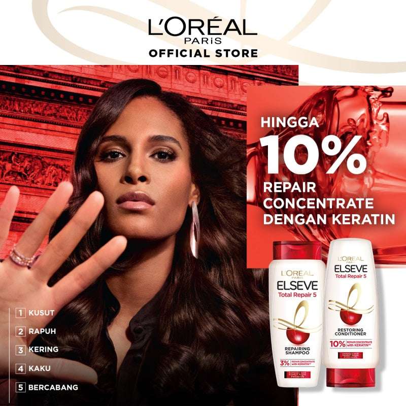 L'Oreal Paris Elseve Total Repair 5 Repairing Conditioner Hair Care dengan Ceramide - Melawan dan Memperbaiki Tanda Rambut Rusak 155ml Rambut Rusak Damage Hair Conditioner Kondisioner