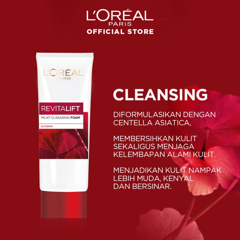 L'Oreal Paris Revitalift Cleansing Foam Gel Skin Care - 100ml (Mencerahkan dan Mengencangkan Kulit)  Kulit kusam, Garis halus, Kerutan wajah, skin barrier   Anti aging skincare