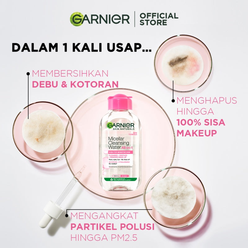 GARNIER Micellar Water Pink Skin Care 125ml Skincare Cleansing - Pembersih Wajah & Make up untuk Kulit Sensitif Micellar Cleansing Water