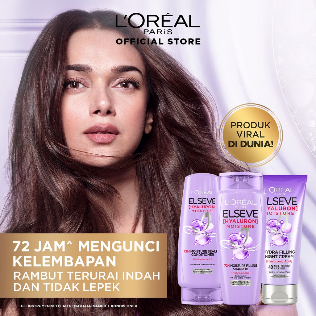 (PAKET HEMAT ISI 2) L’Oreal Paris ELSEVE Hyaluron Moisture Shampoo - 280 ml (Hyaluronic Acid 72 Jam Mengunci Hidrasi Rambut)