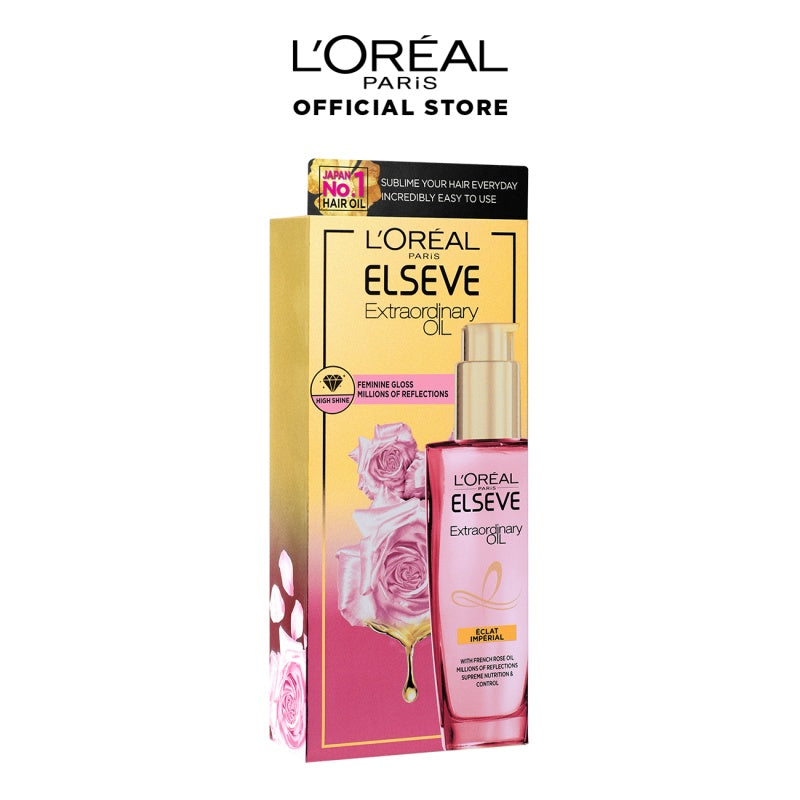 L'Oreal Paris Elseve Extraordinary Oil Pink Hair Serum & Hair Treatment - Rambut Halus Berkilau dalam Satu Pemakaian - Bunga Istimewa Omega 3- Perawatan Rambut Vitamin Rambut 100ml Rambut Kering Kusam Treatment Perawatan Hair Serum Hair Oil Minyak Rambut