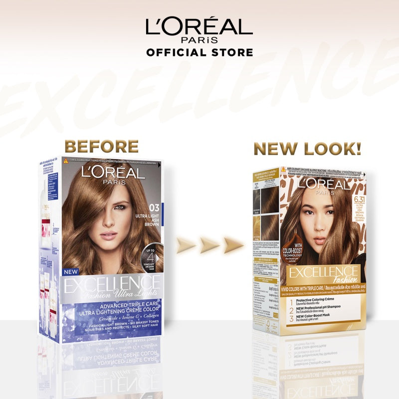 L'Oreal Paris Excellence Fashion Ultra Light Advance Ultra Care (Cat / Pewarna Rambut Permanen) - EXCELLENCE FASHION 6.31