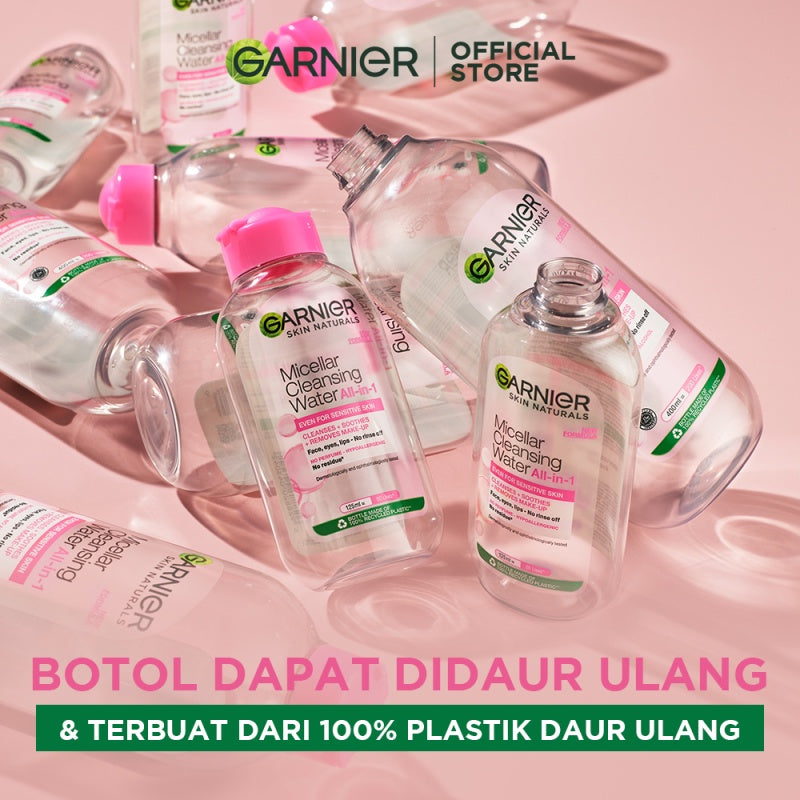 GARNIER Micellar Water Pink Skin Care 125ml Skincare Cleansing - Pembersih Wajah & Make up untuk Kulit Sensitif Micellar Cleansing Water