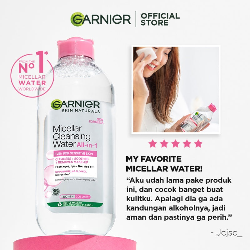 GARNIER Micellar Water Pink Skin Care 125ml Skincare Cleansing - Pembersih Wajah & Make up untuk Kulit Sensitif Micellar Cleansing Water