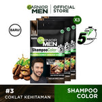 (PAKET HEMAT ISI 3) Garnier Men Shampoo Color Hair Color #3 Coklat Kehitaman - 20ml (Untuk Rambut Lebih Sehat Hingga 5 Minggu)