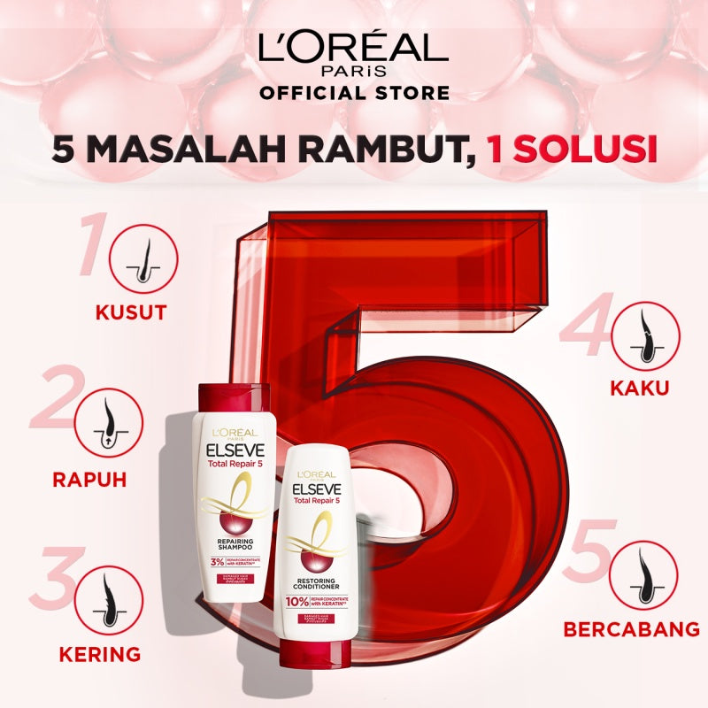 L'Oreal Paris Elseve Total Repair 5 Repairing Conditioner Hair Care dengan Ceramide - Melawan dan Memperbaiki Tanda Rambut Rusak 155ml Rambut Rusak Damage Hair Conditioner Kondisioner