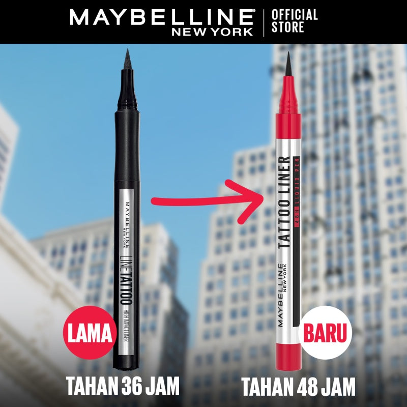 MAYBELLINE OFFICIAL Tattoo Liner 48H Liquid Pen Eyeliner Waterproof Make up Line Tattoo High Impact Tahan Lama 48 Jam Hitam Superstay Matte Vinyl Ink