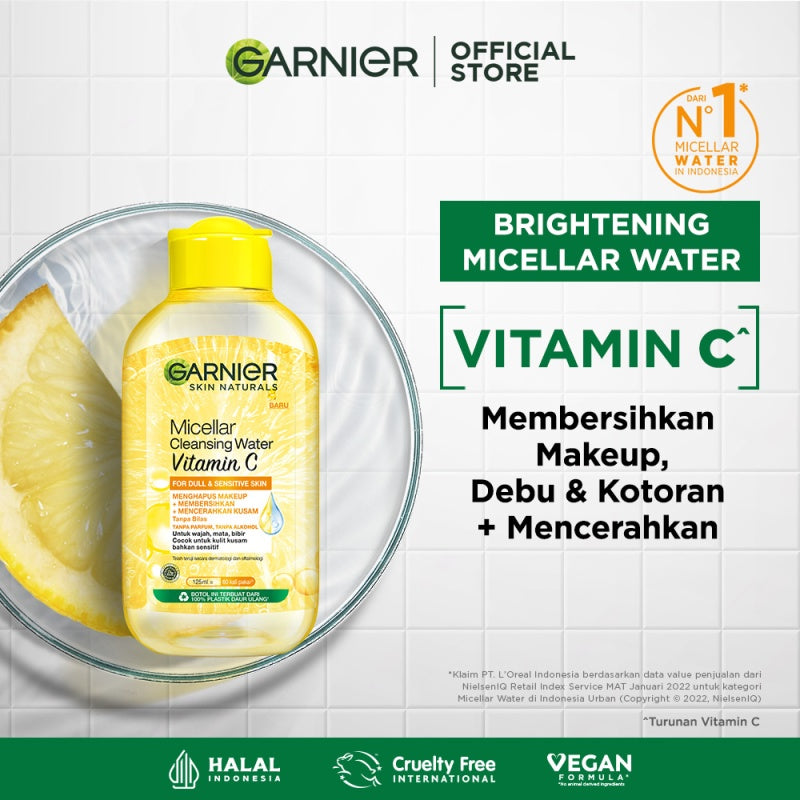 GARNIER Micellar Water Vitamin C Skin Care 125ml 400ml Skincare Cleansing - Pembersih Wajah & Make up untuk Kulit Kusam Micellar Cleansing Water