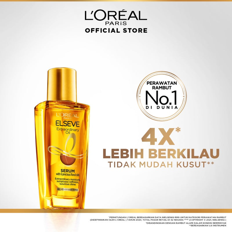 L'Oreal Paris Elseve Extraordinary Oil Gold Hair Treatment Serum 30ml -  Rambut Halus Berkilau dalam Satu Pemakaian - dari Bunga Istimewa Omega 3 - Perawatan Rambut Vitamin Rambut 30ml   Hair oil