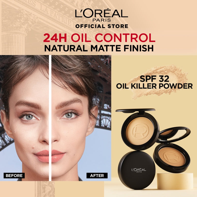L’Oreal Paris Infallible Oil Killer High Coverage Powder Foundation Make Up - 6gr (Natural Matte & 24 Jam Oil Control)