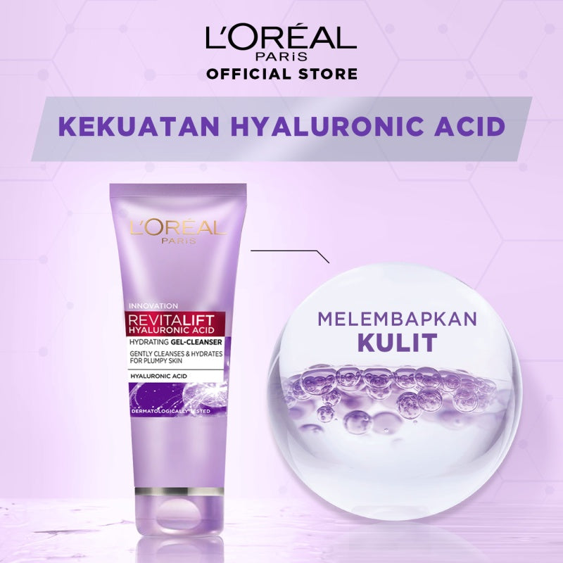 L'Oreal Paris Revitalift Hyaluronic Acid Hydrating Gel Cleanser Skin Care - 100ml 100ml Kulit kering, Garis halus, Kerutan wajah, skin barrier   Anti aging skincare
